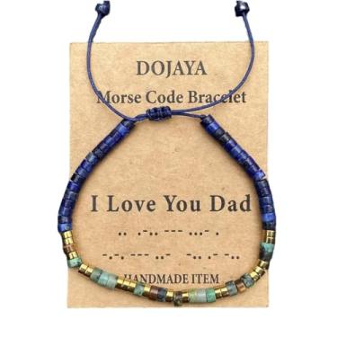 Imagem de DOJAYA Pulseira ajustável com código Morse I Love You Dad, lápis-lazúli de 2 x 4 mm com contas étnicas boêmias turquesa africanas, presente para o pai, joia personalizada para o dia dos pais, Medium