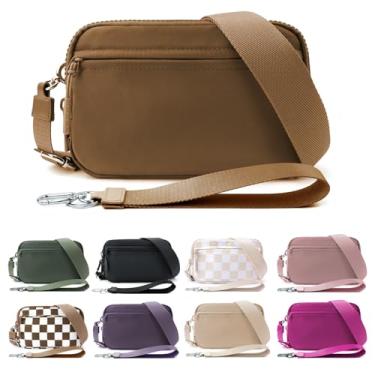 Imagem de IBEE Carteira feminina dupla com bloqueio de RFID, carteira transversal com janela para identidade, bolsa grande de nylon, Marrom