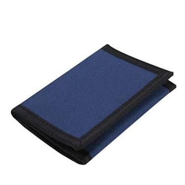 Imagem de Carteira masculina esportiva de lona com três dobras RFID, linda bolsa de moedas com zíper e bolso frontal para crianças, camuflagem, Azul marinho, Small, Estilo sólido
