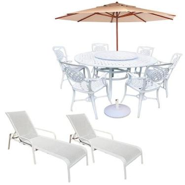 Imagem de Móveis Piscina Mesa Giratória 6 Cadeiras + 2 Espreguiçadeira Tela Slin