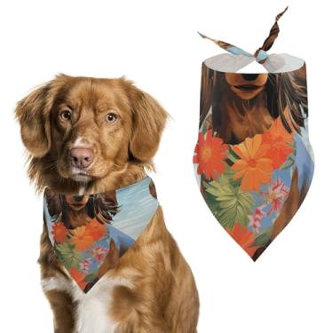 Imagem de Cachecol triângulo de poliéster estampado com pintura tropical Dachshund - Tamanho único (70 x 30 cm)