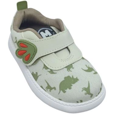 Imagem de Tênis Molekinho Menino Casual com Dinossauros, Branco off, Verde oliva