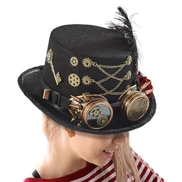 Imagem de Chapéus de Coco - Chapéu de Fantasia Steampunk com Óculos | Chapéu de Feltro Ajustável para Trajes de Circo Feiras Renascentistas e Teatro