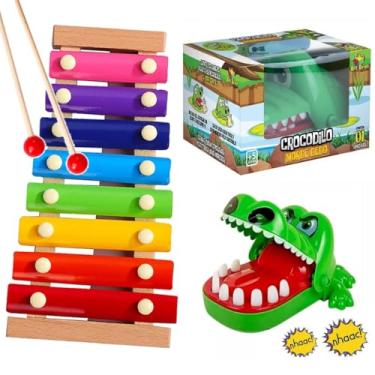Imagem de Xilofone Infantil Brinquedo + Jogo Croc Croc Crocodilo Morde Dedo Linha Premium M5 Armarinhos