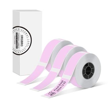 Imagem de ORGBRO Fita adesiva X1, papel de impressão de etiqueta térmica genuíno 0,47" × 1,144.8 cm (12 × 40 mm), 160 fitas/rolo, 3 rolos, rosa