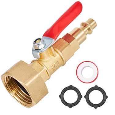 Imagem de Adaptador de sopro Winterize, plugue de conexão rápida macho de 1/4 polegada e rosca de mangueira GHT de 0,9 cm. Com válvula esférica e fita de teflon para soprar água para sistemas de irrigação de inverno (fêmea)