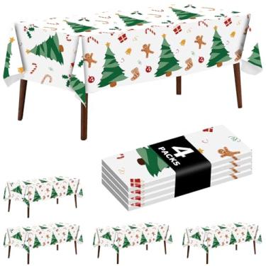 Imagem de Pacote com 4 toalhas de mesa descartáveis de plástico – Capa de mesa de Natal para artigos de decoração de festa – 137 x 272 cm (árvore de Natal)