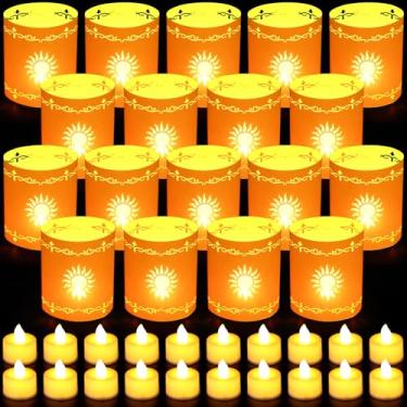 Imagem de Fuyoooo Conjunto de 20 lanternas de papel com velas de LED para centros de mesa, luzes de chá de LED com sacos de papel, operação a bateria para festa de casamento de princesa, Halloween, decoração de
