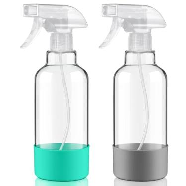 Imagem de Hethyo Frascos de spray de vidro com manga de silicone de 500 ml, pacote com 2 frascos de spray vazios para névoa de cabelo/spray de fluxo para soluções de limpeza, plantas, óleos essenciais
