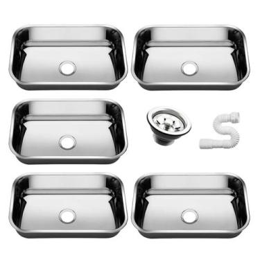 Imagem de 5 Cubas Pia Inox N2 56x34x14 Aço 430 Cozinha As Atacado Kit