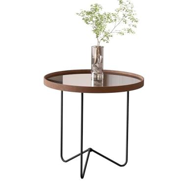 Imagem de Mesa Lateral Alamanda com Borda em Couro Sintético e Espelho Pés em Ferro - Loja Inova BR (Castanho/Preto)