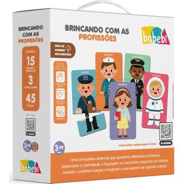 Imagem de Quebra-Cabeça Educativo Profissões, 15 Quadros, 45 Peças, 3-99 Anos, Brinquedo de Madeira