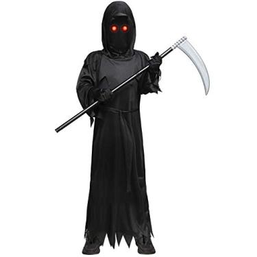 Imagem de Fantasia Heay Grim Reaper para crianças fantasia de Halloween com olhos vermelhos iluminados (3 – 5T, preto)