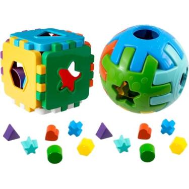 Imagem de Kit Educativo com Cubo e Bola Didáticos Bebês 1 Ano Estimula Desenvolvimento Infantil