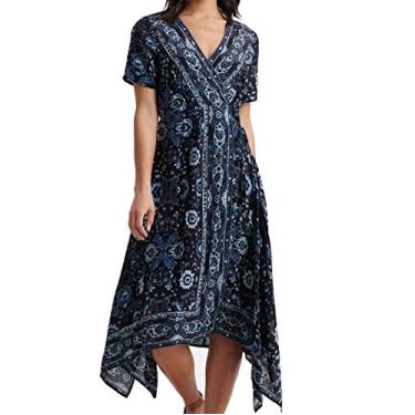 Imagem de Lucky Brand Vestido feminino Ashley Wrap, Azul multi, M