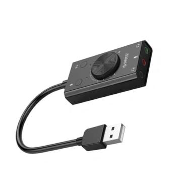 Imagem de Placa de som USB externa com conector de áudio e microfone estéreo, conector de áudio de 3,5 mm, adaptador de cabo com interruptor mudo de volume