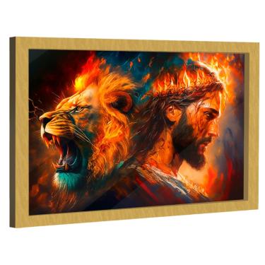 Imagem de Quadro Decorativo Leão de Judá e Cristo