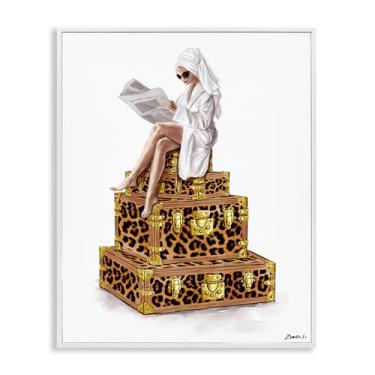 Imagem de Stupell Industries Reading Atop Suitcases Design de arte giclée emoldurado branco por Ziwei Li, 14 x 11