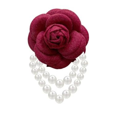 Imagem de WCRAZYE Broche de flor de camélia com borla de pérola para mulheres meninas delicado vintage lã camélia flores grampos de cabelo grampos de cabelo broche de xaile para senhoras presente de festa de