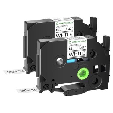Imagem de GREENCYCLE Pacote com 2 fitas para etiquetar 12 mm 0,47 branco laminado compatível com fita adesiva Brother P-Touch TZe2312PK TZe-231 TZ-231 TZ231 para Ptouch PT-D210 D220 H110 D400 D600 D610