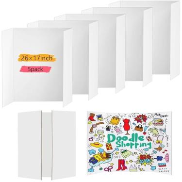 Imagem de Pacote com 5 quadros pequenos de três dobras, quadro branco para projetos escolares, apresentações de negócios