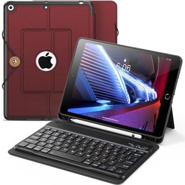 Imagem de INFILAND Capa para iPad de 9ª geração com teclado de 10,2 polegadas iPad 9ª/8ª/7ª geração, capa fólio com suporte para lápis, capa protetora fina com teclado destacável para Apple iPad (bordô)