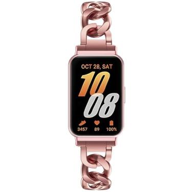Imagem de Farluya Pulseiras de relógio de metal finas compatíveis com Galaxy FIT 3, pulseira de aço inoxidável ajustável para mulheres, corrente de substituição para Galaxy FIT 3 SM-R390. Rosa escuro