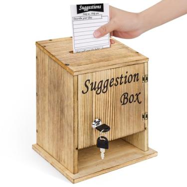 Imagem de Caixa de sugestões, caixas de sugestões de doação de arrecadação de fundos requintadas de madeira, caixas de ponta com chave e fechadura, caixa de comentários de mesa contém 100 artigos sugeridos