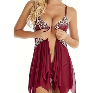 Imagem de Conjunto Lingerie Sexy Transparente Em Renda C/ Calcinha Top Espartilh