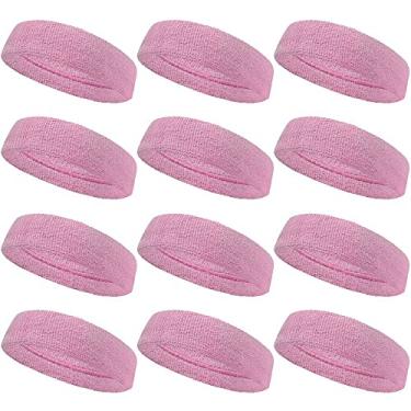 Imagem de COUVER Faixa de cabelo esportiva com absorção de umidade, tecido felpudo de algodão atlético, faixa de suor para tênis, basquete, corrida, academia, malhar para homens e mulheres, pacotes múltiplos