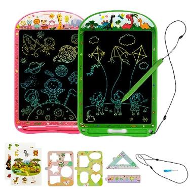 Imagem de surekuo Pacote Com 2 Tablets De Escrita Lcd Para Crianças, Bloco Desenho Colorido 10" Rabiscos, Brinquedos Sensoriais Infantis, Esboços Apagáveis Educativos Meninos E Meninas 3 A 8 Anos, Rosa Verde