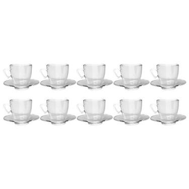 Imagem de Xícaras Chá e Café Vidro 220mL Transparente C/ Pires - 10un - TODO DIA
