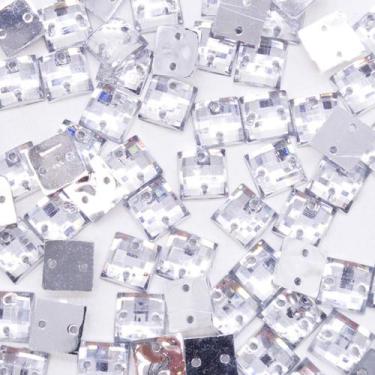Imagem de Chaton Quadrado Acrílico Cristal 8x8mm 100pçs 20g Colagem Bijuteria Ar