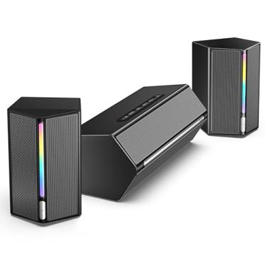 Imagem de FIFINE Sistema de alto-falantes de computador com subwoofer, alto-falante de jogos para PC com RGB, controle de volume, monitoramento, entrada auxiliar de 3,5 mm, alto-falantes alimentados por CA para