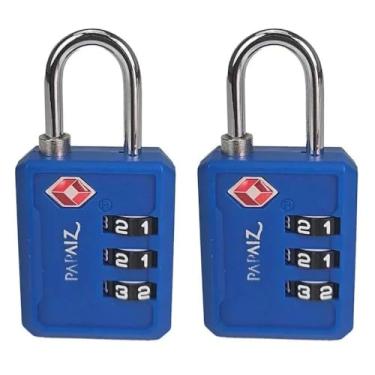 Imagem de Kit 2 Cadeados TSA com Segredo Numerico Modelo 30PL Azul para Mala e Bagagem de Viagem