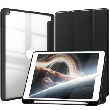 Imagem de Capa para iPad 10.2 polegadas 9ª e 8ª e 7ª Geração 2021 e 2020 e 2019. Capinha iPad 10,2 Protetora Fina Capa Traseira Transparente Proteção com Suporte para Lápis - Negro