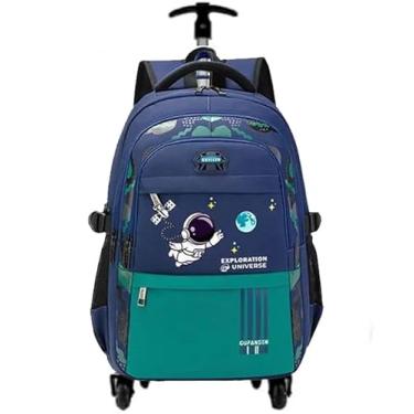 Imagem de Mochila Escolar com Rodinha, Compartimento para guardar lap?s, caneta e objetos mochila de carrinho resistente ? ?gua (Astrounauta Verde)