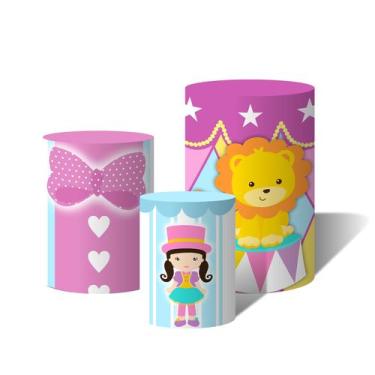 Imagem de Trio de Capas Cilíndricas Versátil Circo Candy Laço Rosa Palhacinha e 