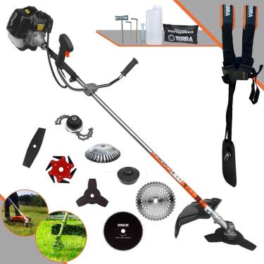 Imagem de Aparador de Grama Terra GRH430 43cc 1,7HP Com Carretel + Facas 2 Pontas, 3 Pontas, 6 Pontas, 40 Dentes de Vídea, 80 Dentes, Trimmer e Escova de Aço