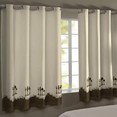 Imagem de Cortina de Cozinha 3,00m X 1,50m Estampada em Tecido Gorgurinho com Ilhós Cromados (Talheres)