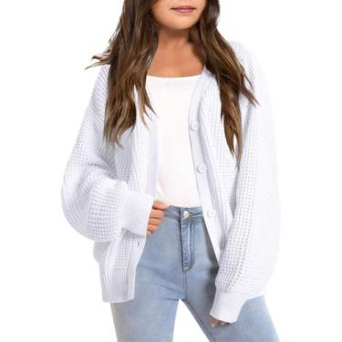 Imagem de Suéter cardigã EliteLand Girls Causal de manga comprida branco 5-14Y