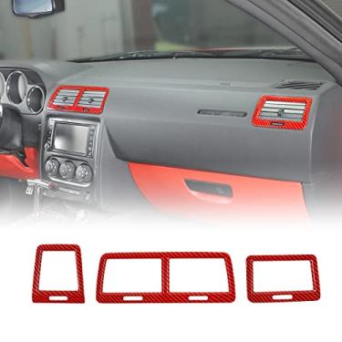 Imagem de CheroCar Para console central Challenger acessórios de cobertura de ventilação de saída de ar condicionado para Dodge Challenger 2009-2014 (grão de fibra de carbono vermelho)