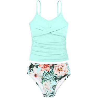Imagem de Roupa de banho Aulyffo Teen Girl 12-14 Tankini, 2 peças, azul claro