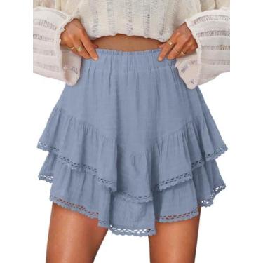 Imagem de Shorts Onlypuff Flowy Ruffle, saia azul de cintura alta para mulheres