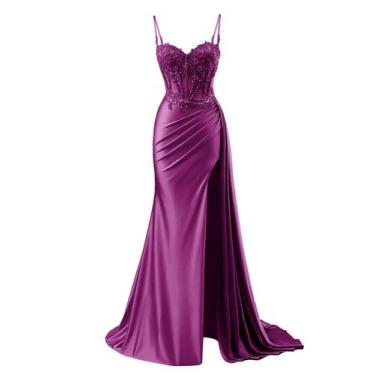 Imagem de Vestido de formatura RUMUGUYA Mermaid Spaghetti Straps Lace Plum 24W