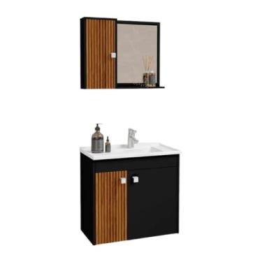 Imagem de Armário de banheiro completo/penteadeira - Resistente à umidade, oferece armazenamento organizado para banheiros residenciais ou de apartamentos. (Preto Fosco/3D-Ripado)