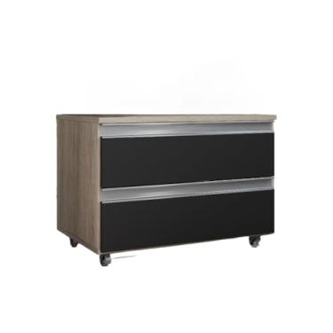 Imagem de Armário de banheiro com rodízios e 2 gavetas - Espaçoso para organizar os itens essenciais do banheiro, resistente, mas fácil de mover, perfeito para banheiros familiares. (Madeirado/Preto)