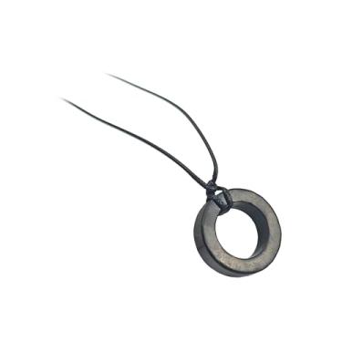 Imagem de LWQCHW Pingente de proteção de energia negativa Shungite – Colar redondo de pedra curativa com cordão ajustável, balanceador de energia natural para bem-estar e tranquilidade, 27*8mm, Shungite