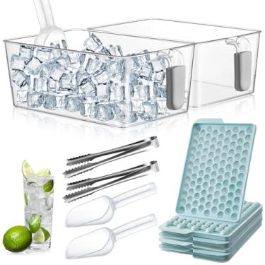 Imagem de Havawish 10 caixas de gelo e formas redondas de cubos de gelo com tampa, caixa de plástico para freezer com alça de puxar inclui conjunto de clipe de colher flexível, balde de armazenamento