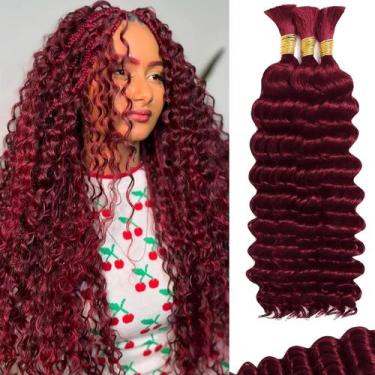 Imagem de Cabelo trançado humano BIZVUS Deep Wave 22 polegadas 110 g, 3 pacotes